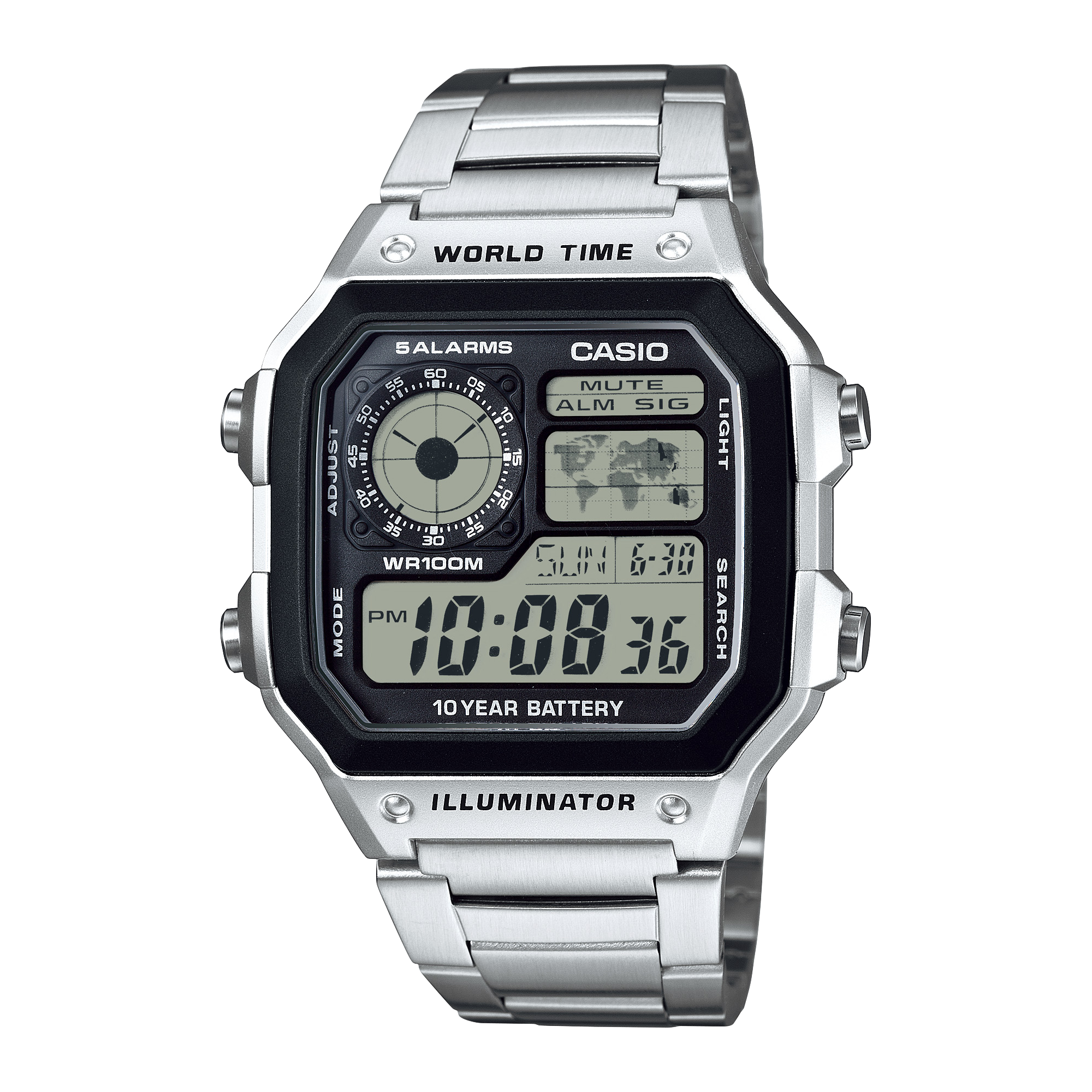 AE1200WHD-1A | Stainless Steel Band World Time Watch