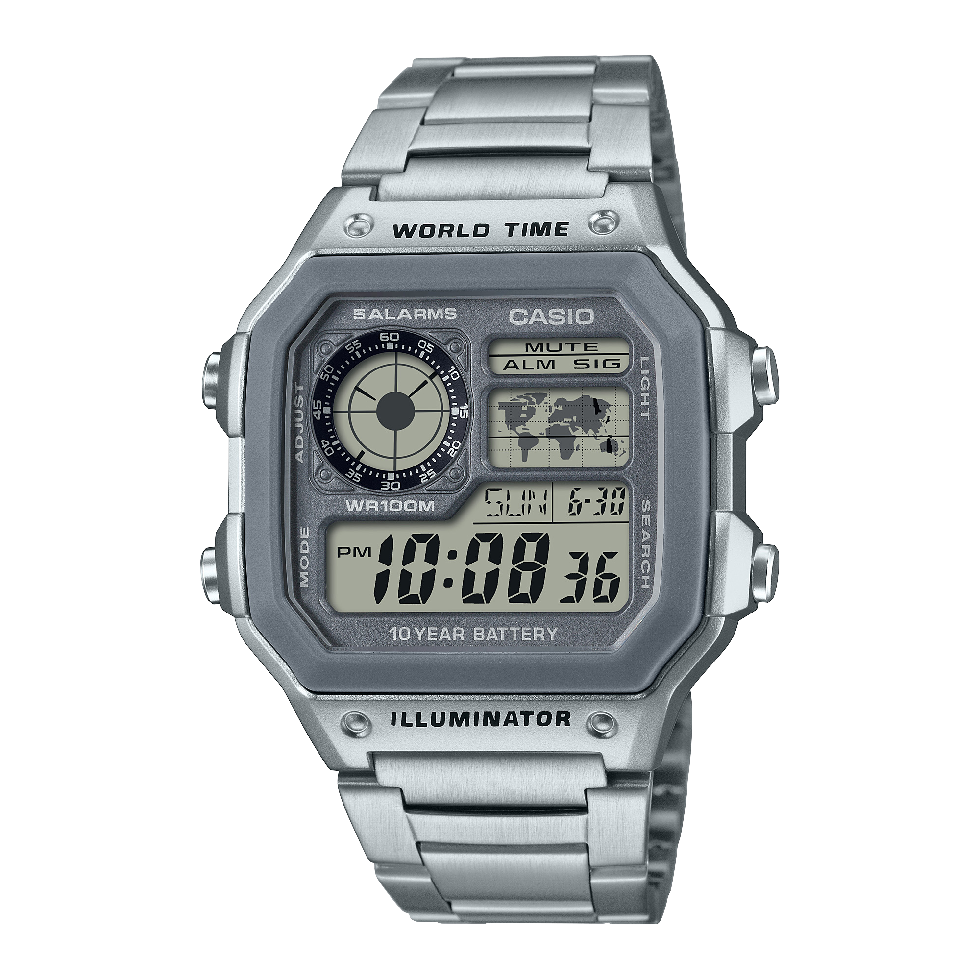AE1200WHD7AV | Illuminator All Silver Digital Watch
